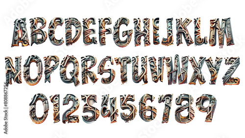 Set of 3D Decorated Comic style letters, gaming, isolated on transparent background