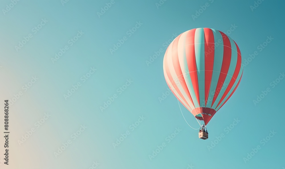 Fototapeta premium Striped hot air balloon floating in clear sky, Generative AI