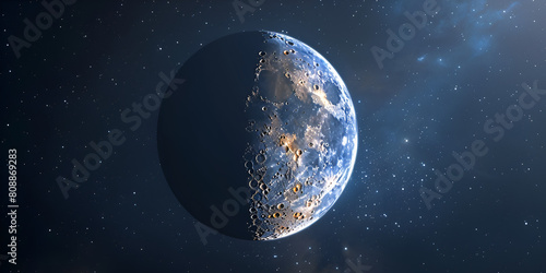 Alien Planet in Space rotating and drifting away, stars in background. 3d rendering. 