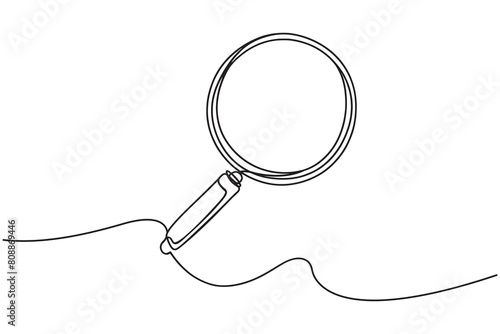 One continuous line illustration of magnifying glass. Vector illustration.