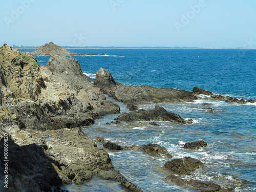 Beautiful scenic view on rocky coastline Mediterranean sea