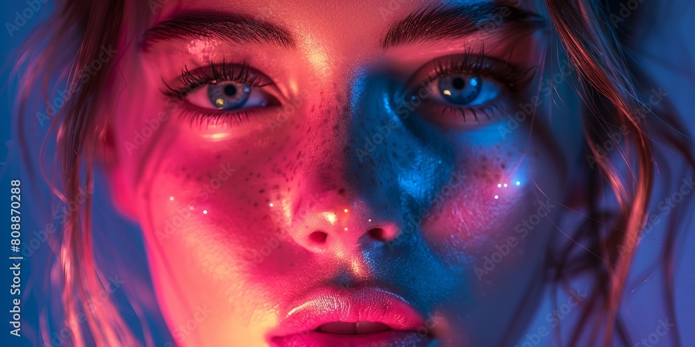 Neon glow portrait of a young woman Neon glow portrait of a young woman