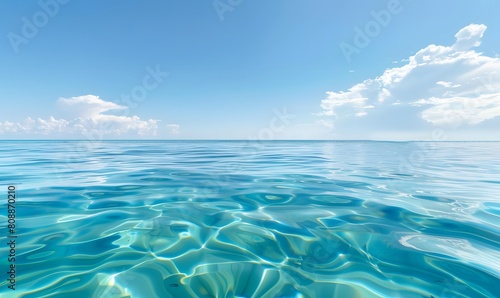 The calm sea surface undulated gently under the azure sky, Generative AI