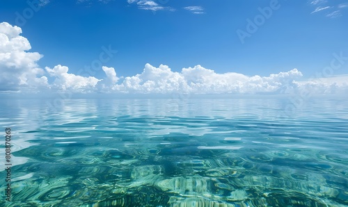 The calm sea surface undulated gently under the azure sky, Generative AI © simba kim