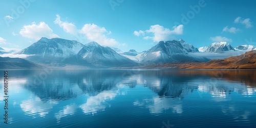 Scenic view of mountains reflecting in sea