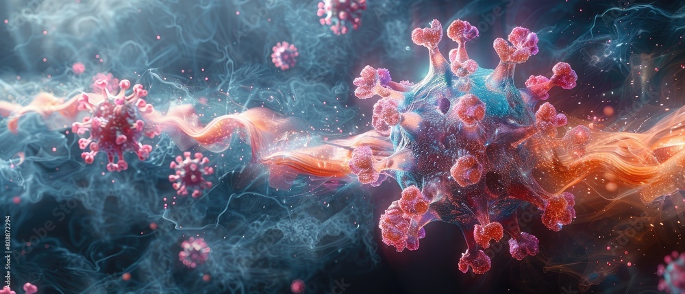 Naklejka premium Hyper-detailed visual representation of a virus cell microbe in a realistic 3D rendering.