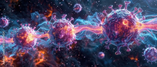 Hyper-detailed visual representation of a virus cell microbe in a realistic 3D rendering. photo