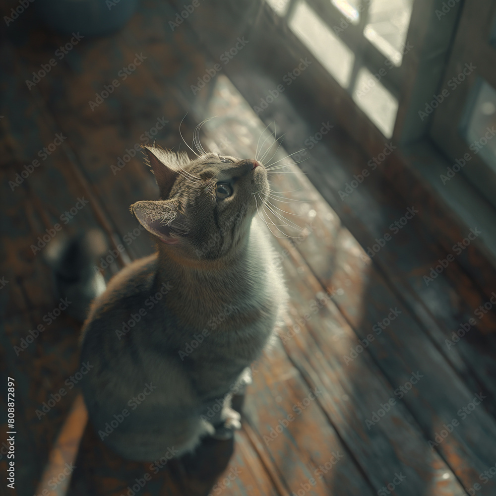 Obraz premium 猫,朝日を感じる Cat feels the morning sun 