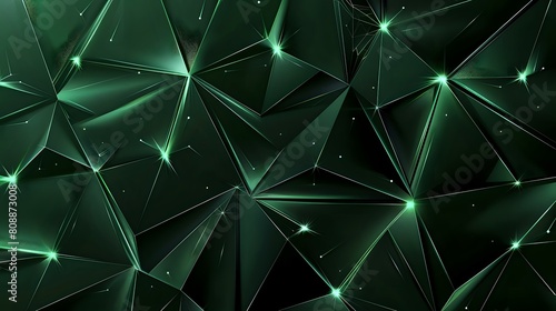 Glowing Edges: Dark Green Background, Geometric Shapes, Elegant Modern Wallpaper