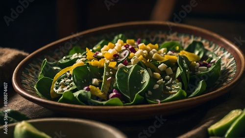 Ensalada Nopales With Onion And Tomatoes Served On Plates. 