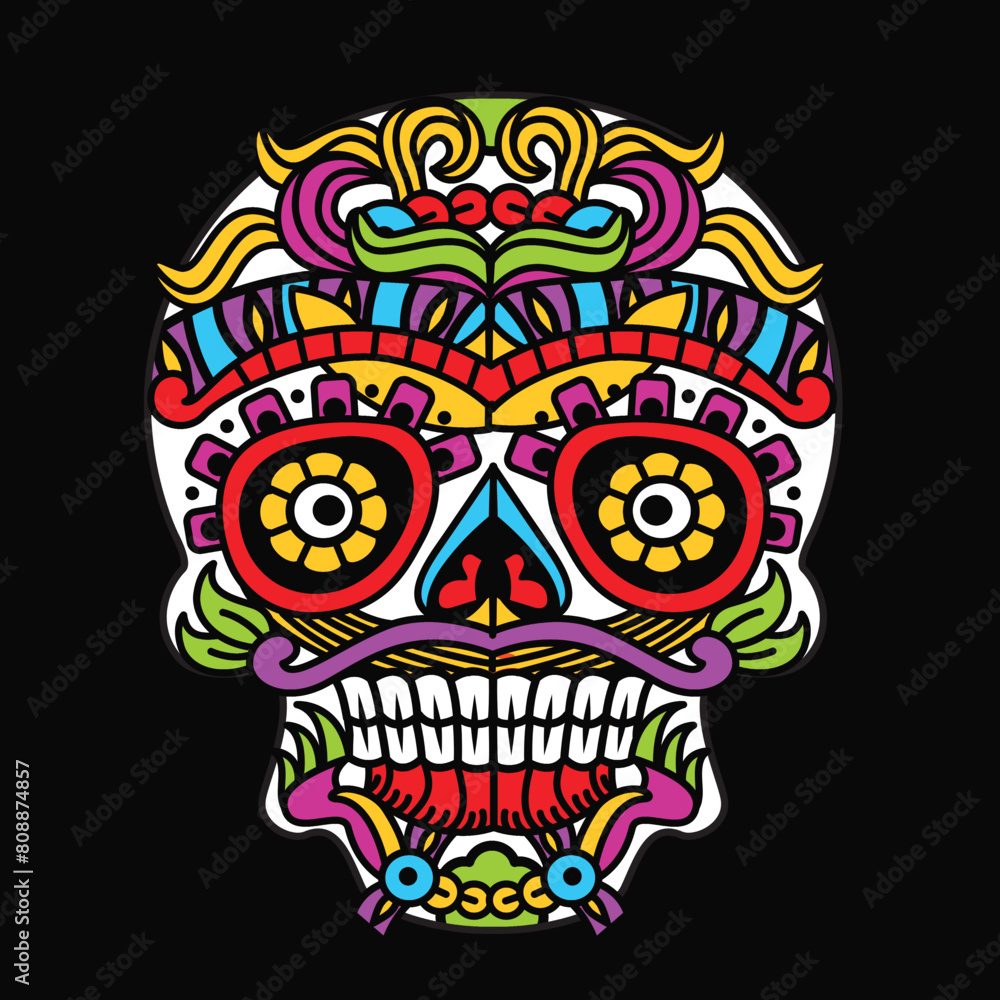 colorful skulls patterns graphic print, It represents death in the next world, Design element for logo, tattoo, textile, fabric pattern design decorations templates and other designs. colorful skulls patterns graphic print, It represents death in the next world, Design element for logo, tattoo, textile, fabric pattern design decorations templates and other designs.