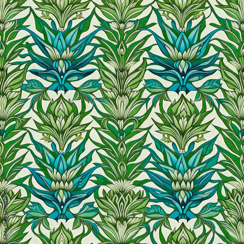 Vintage Victorian wallpaper  seamless pattern with leaves of tropical plants.