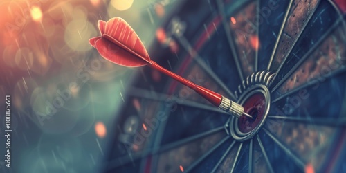 Businessman aims arrow at a virtual target dartboard, precision in setting objectives for business investments visualizes strategic approach to achieving goals and hitting targets in business