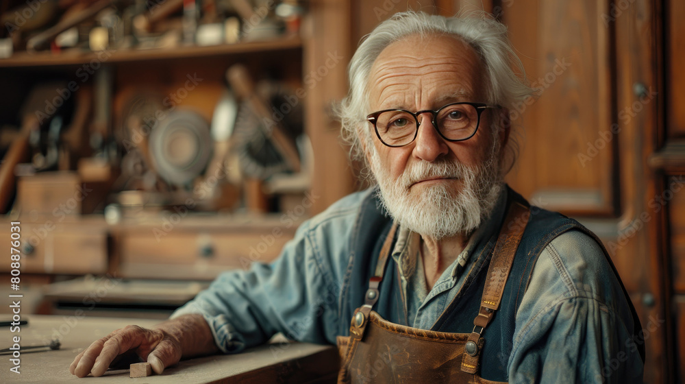 Portrait of a senior craftsman in his workshop. Portrait of a senior craftsman in his workshop.
