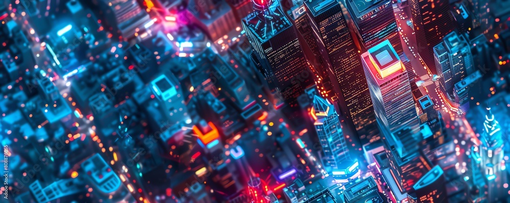 Capture a mesmerizing birds-eye view of a bustling city at night Capture a mesmerizing birds-eye view of a bustling city at night