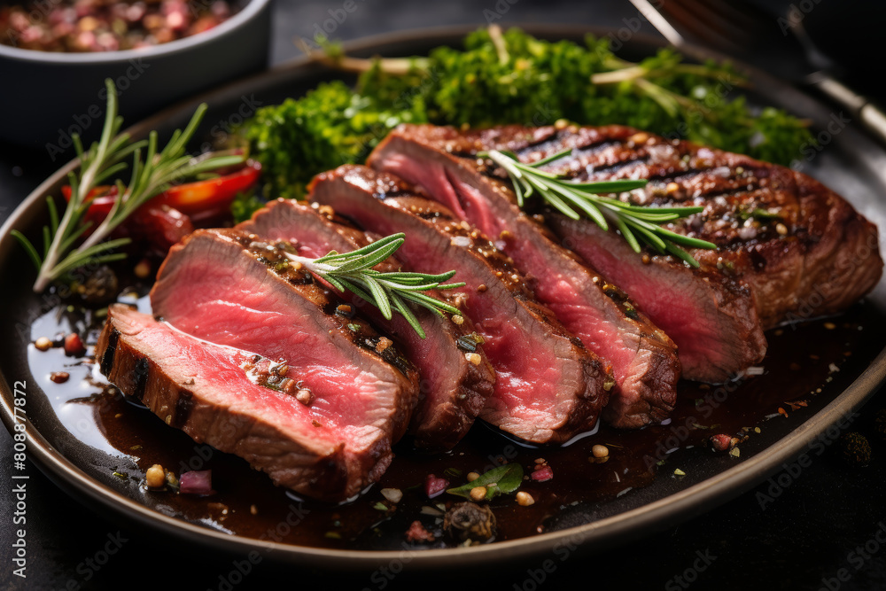 Sliced Steak with Sesame Seeds and Herbs