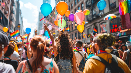 Marchers at the gay pride parade in the city. LGBTQI community during a gay pride parade. Stop the hate. Stock Photo photography
