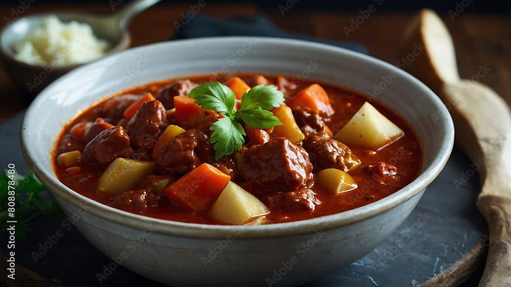 A Rustic Homemade Goulash Stew With Vegetable And Mushroom
A Rustic Homemade Goulash Stew With Vegetable And Mushroom