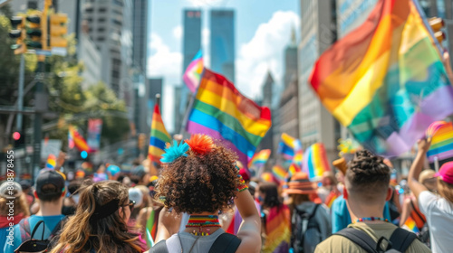 Marchers at the gay pride parade in the city. LGBTQI community during a gay pride parade. Stop the hate. Stock Photo photography © Patarapoom