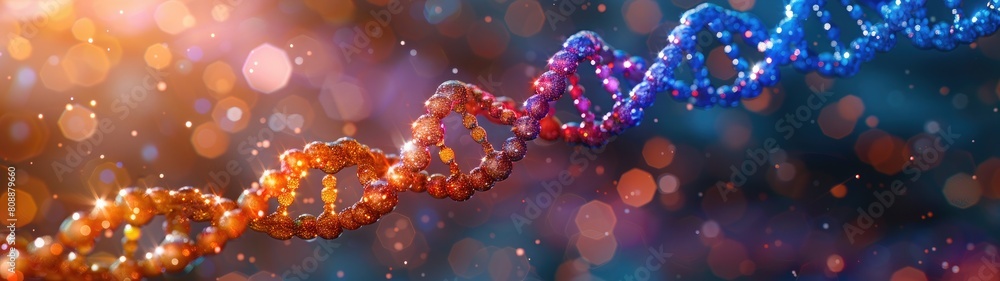 DNA structure illustrated with a combination of vibrant and dark colors, emphasizing its complexity in a visually striking manner DNA structure illustrated with a combination of vibrant and dark colors, emphasizing its complexity in a visually striking manner