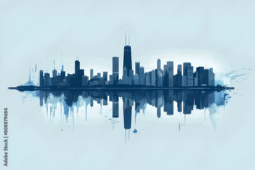  Chicago city skyline with reflection