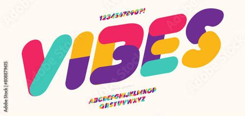 Font vibes modern typography colorful style for decoration, infographics, video, promotion, logotype, poster, t shirt, book, animation, banner, game, printing. vector 10 eps