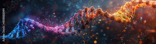 DNA structure illustrated with a combination of vibrant and dark colors, emphasizing its complexity in a visually striking manner photo
