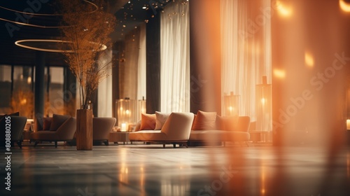 Luxury hotel interior with blurred bokeh light  suitable for design.