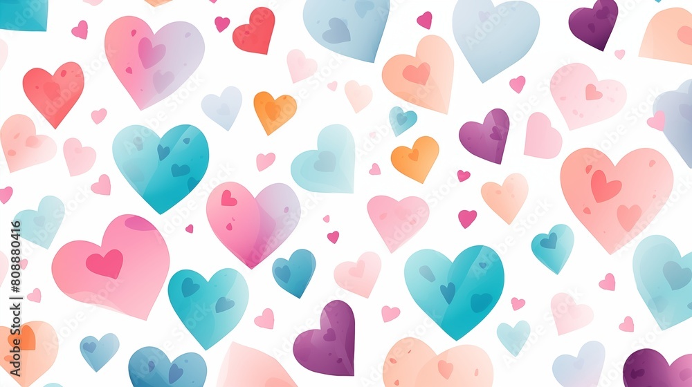 Colorful Abstract Hearts Pattern on Pastel Background Illustration