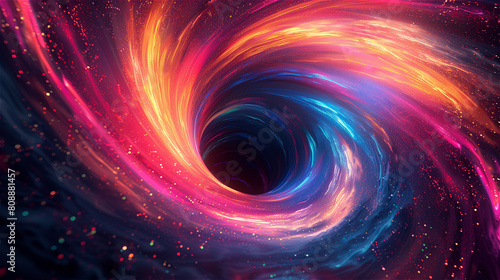 Colorful abstract background with a black hole and colorful light swirls © Zemon