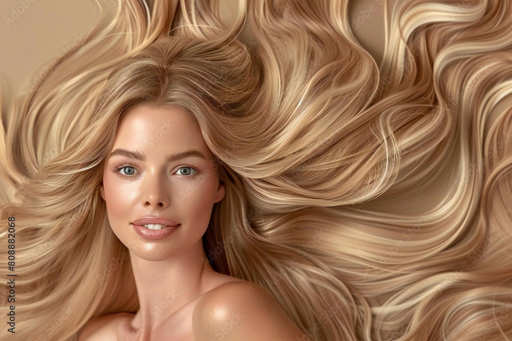 Beautiful Caucasian Woman with Luxurious Blonde Hair in Hair Care Banner Template Beautiful Caucasian Woman with Luxurious Blonde Hair in Hair Care Banner Template
