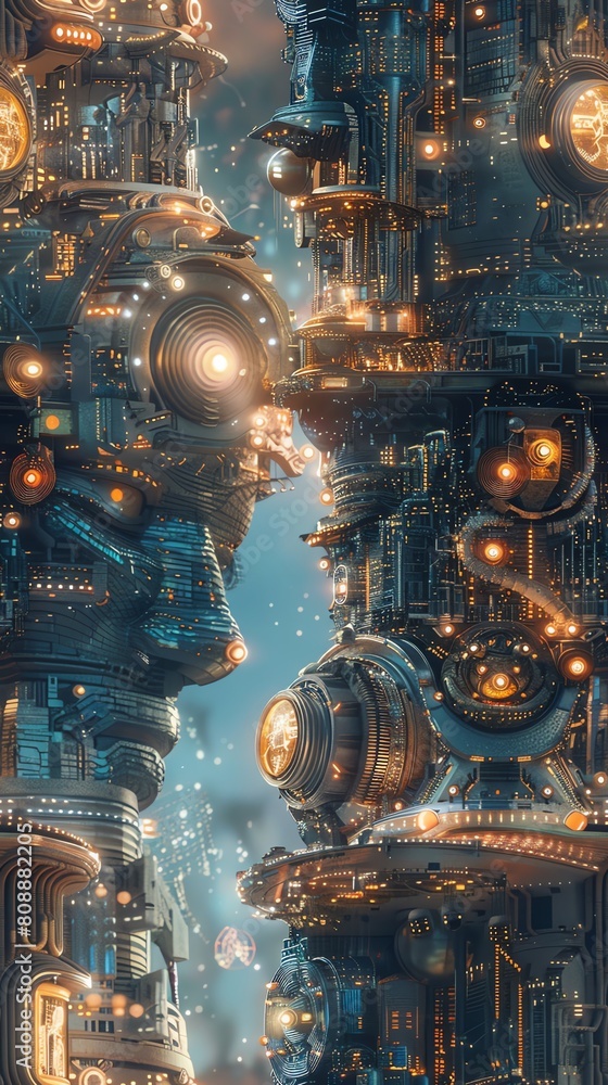 Capture a mesmerizing scene of intricate robotic advancements seamlessly merging with traditional customs in a vibrant Capture a mesmerizing scene of intricate robotic advancements seamlessly merging with traditional customs in a vibrant