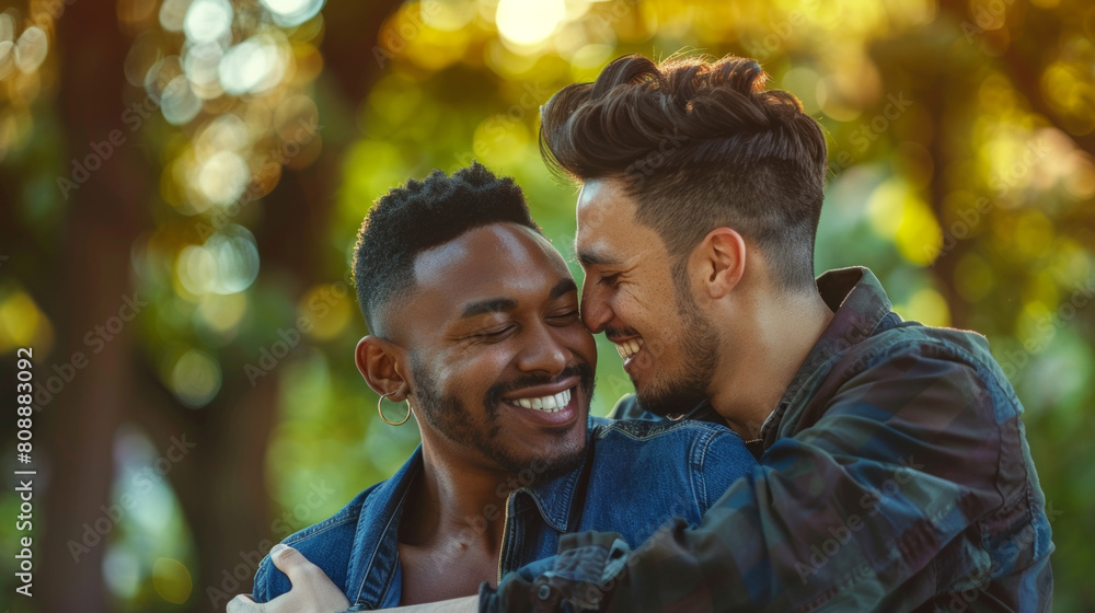 Multiethnic gay couple in the park Stock Photo photography Multiethnic gay couple in the park Stock Photo photography