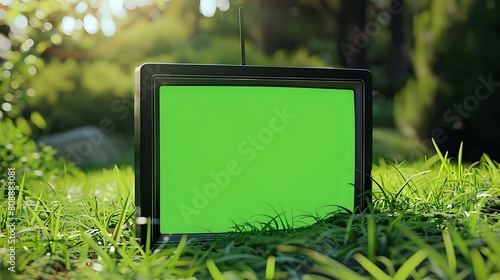 Spring Atmosphere TV: Modern Flat Screen, Greenscreen, Nature Background photo