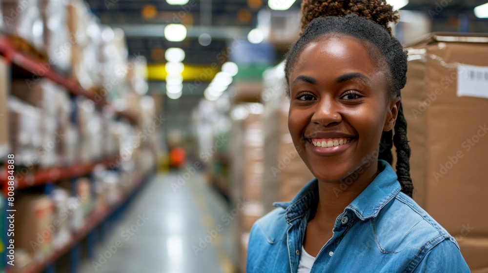 Female warehouse worker checking shipping. Woman warehouse management Female warehouse worker checking shipping. Woman warehouse management