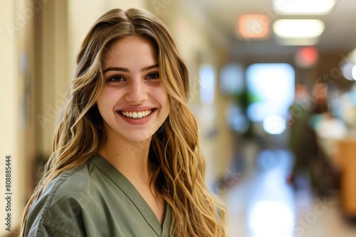 Young Caucasian Woman with Confident Smile in Professional Hospital Setting