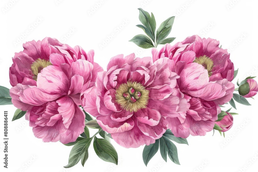 realistic peony flower arrangement in a circular shape on white background magnificent floral design digital illustration