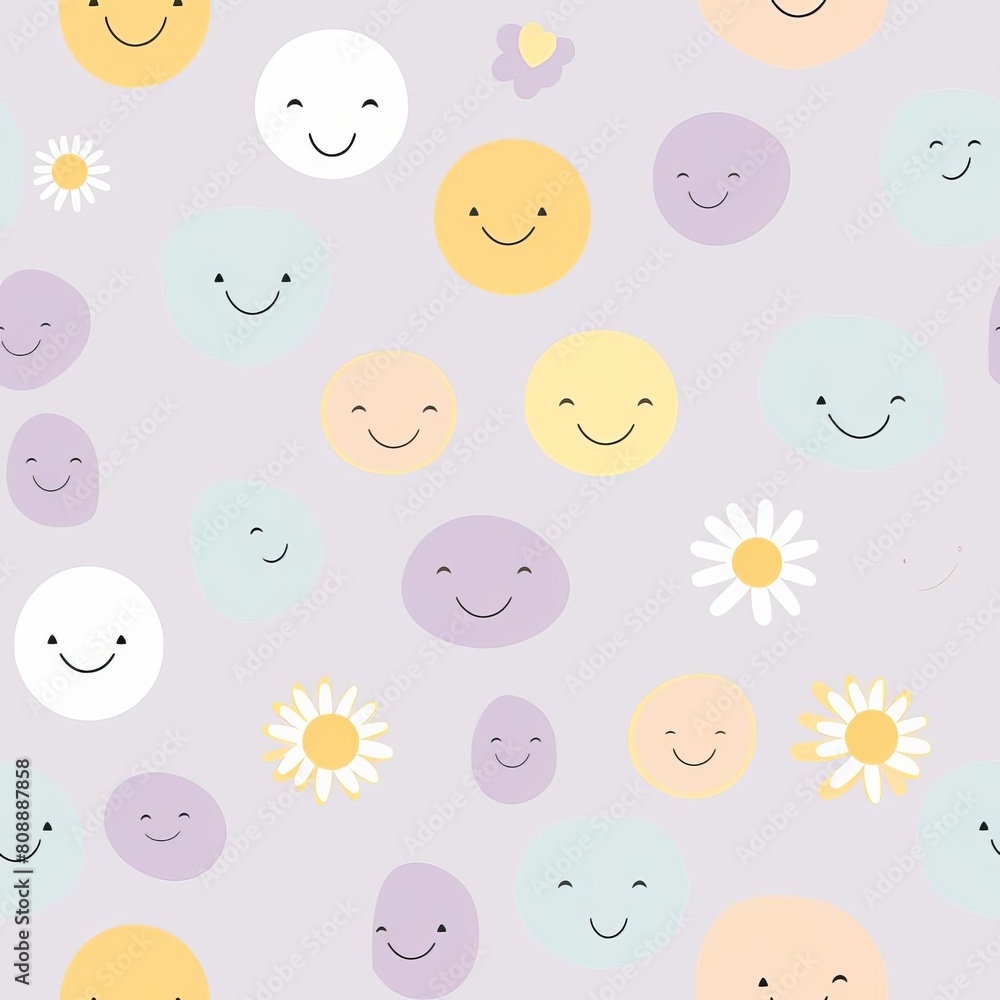 This is a cute and colorful pattern of smiley faces and flowers This is a cute and colorful pattern of smiley faces and flowers