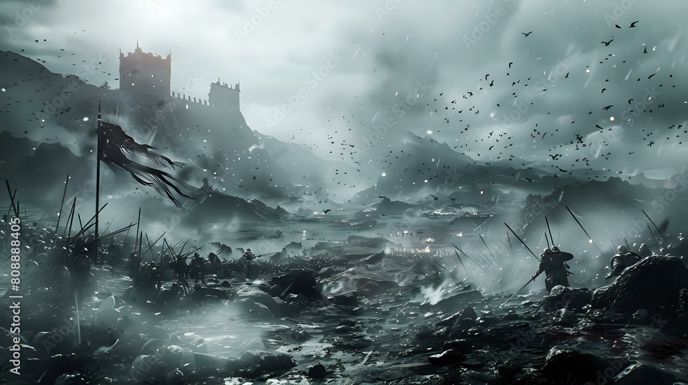 Fierce Soldiers in Combat: Misty Battlefield, Arrows Raining, Unreal Engine Fierce Soldiers in Combat: Misty Battlefield, Arrows Raining, Unreal Engine