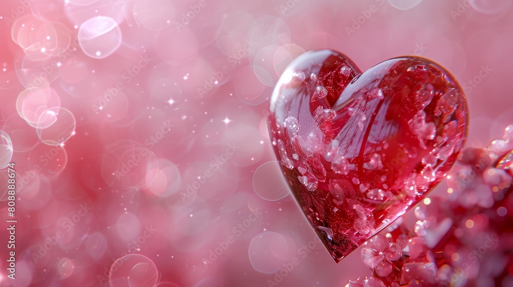 Romantic heart-shaped decoration with vibrant red and glittering backdrop for Valentine's Day Romantic heart-shaped decoration with vibrant red and glittering backdrop for Valentine's Day