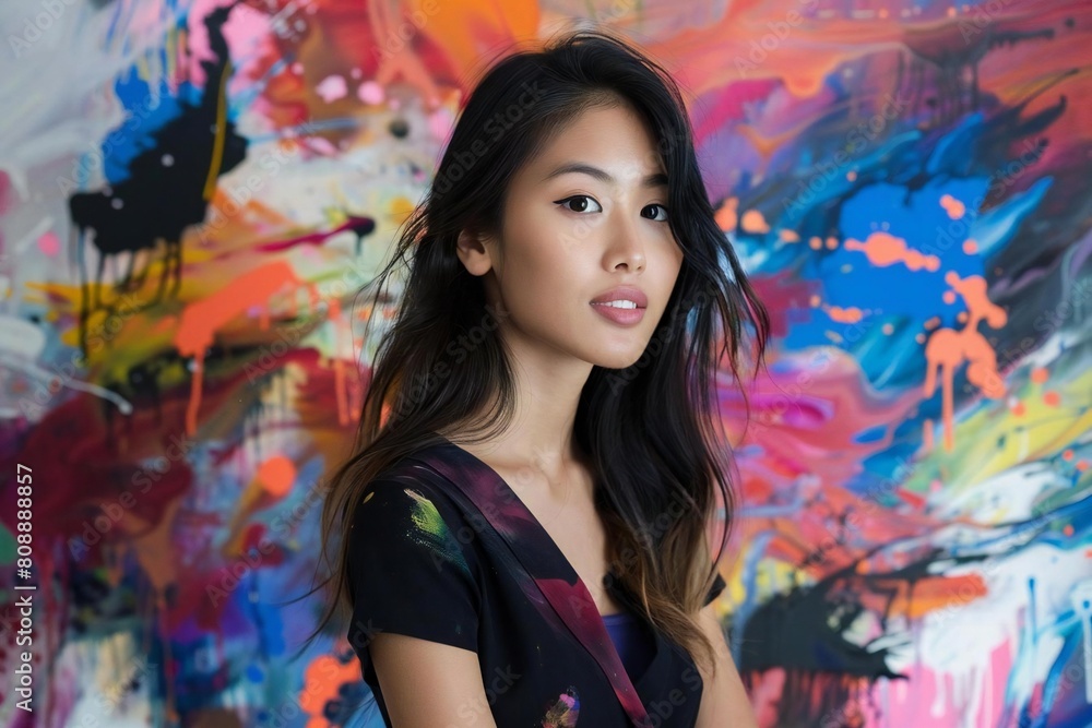 Young Asian Woman's Creative Journey: Vibrant Brush Strokes Unveiled Young Asian Woman's Creative Journey: Vibrant Brush Strokes Unveiled