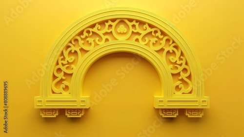 A 3D Chinese semicircle window tracery isolated on a yellow background photo