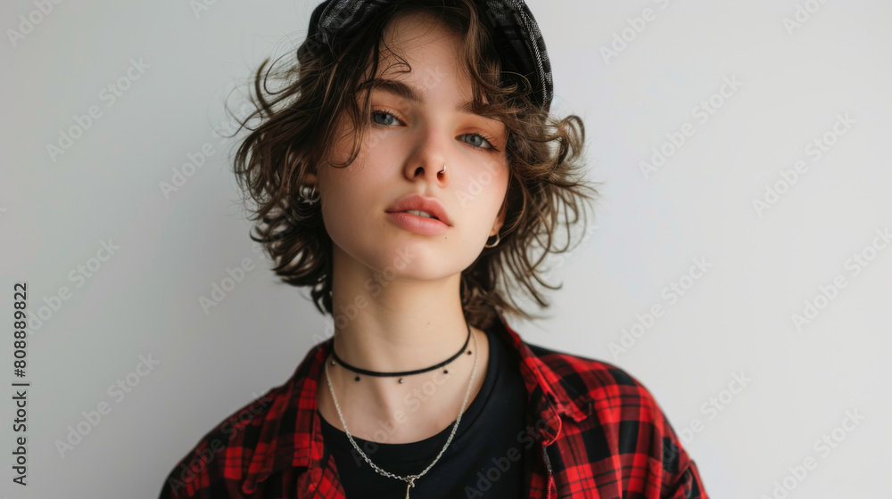 Portrait of a handsome good looking tomboy, a girl who loves to be a man, on white background. Stock Photo photography Portrait of a handsome good looking tomboy, a girl who loves to be a man, on white background. Stock Photo photography