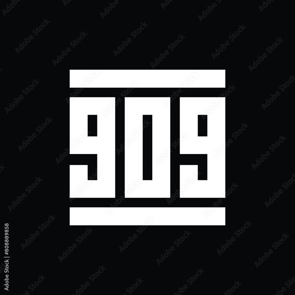 Number 909 logo design template elements, white on black background, square shape typography Number 909 logo design template elements, white on black background, square shape typography