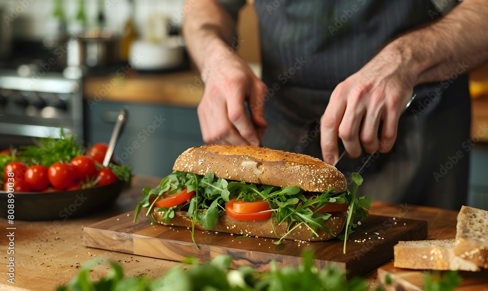 chef preparing whole wheat sandwich, Generative AI