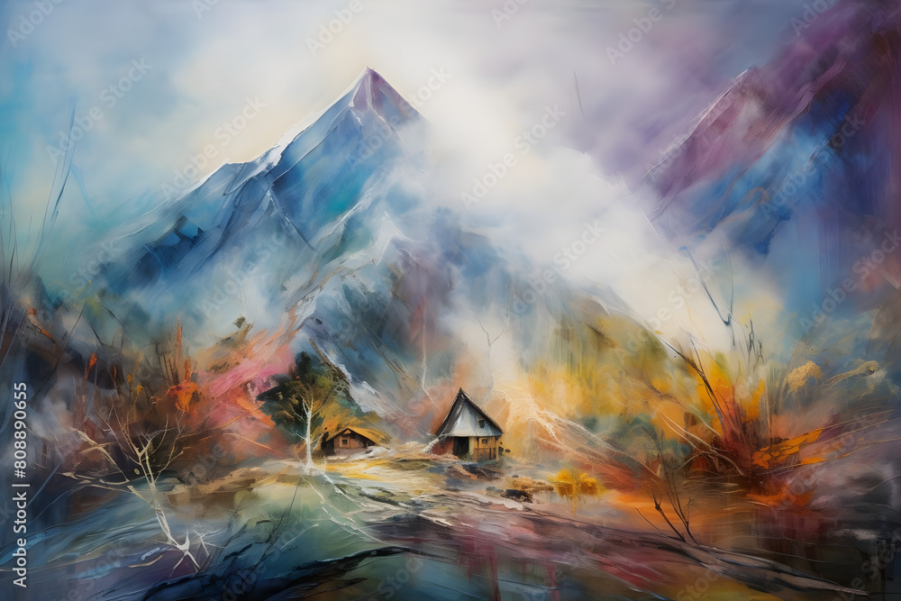 Fototapeta premium mystical mountain near cottage