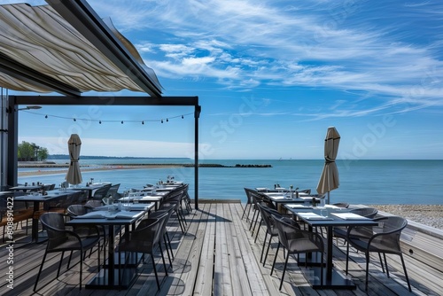 terrasse de restaurant au bord de mer havre de paix confortable avec vue imprenable photographie darchitecture photo