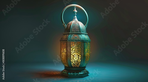 A 3D illustration of a metal fanoo, known as a fanous or a Ramadan lantern, with a handle. This is a religious decoration for Muslims during the holiday of Ramadan photo