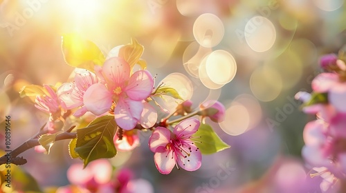 Blooming Tree: Spring Border or Background Art Featuring Pink Blossom. © Abbassi