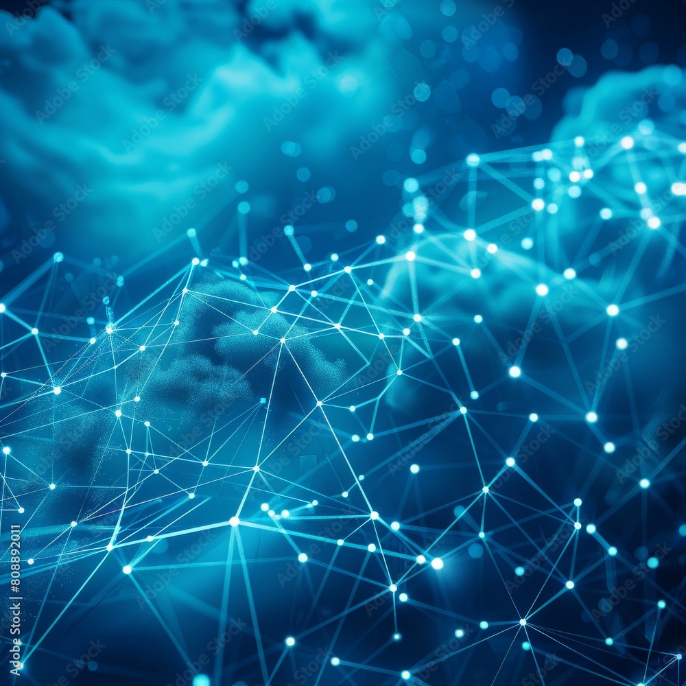A network of interconnected cloud wireframes, resembling a constellation in a vibrant blue digital space, representing a secure data storage network A network of interconnected cloud wireframes, resembling a constellation in a vibrant blue digital space, representing a secure data storage network